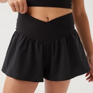 Aerie Real ME Black High-Waist Cross-Band Athletic Shorts